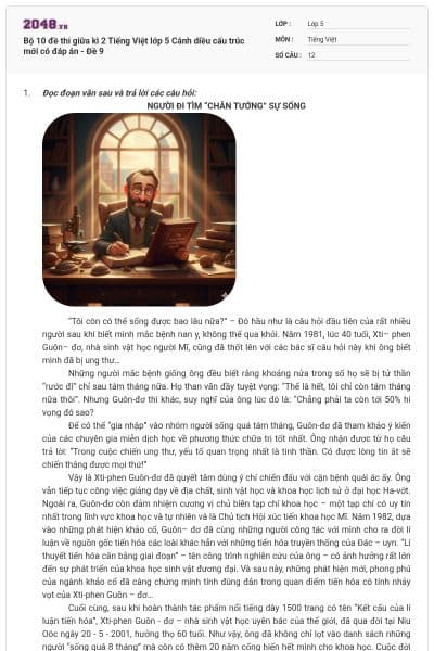 Bộ 10 đề thi giữa kì 2 Tiếng Việt lớp 5 Cánh diều cấu trúc mới có đáp án - Đề 9