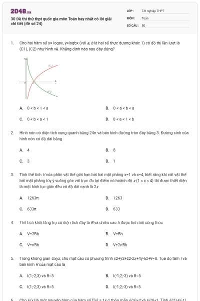 30 Đề thi thử thpt quốc gia môn Toán hay nhất có lời giải chi tiết (đề số 24)