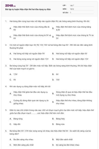 Bài tập tự luyện Hiệu điện thế hai đầu dụng cụ điện