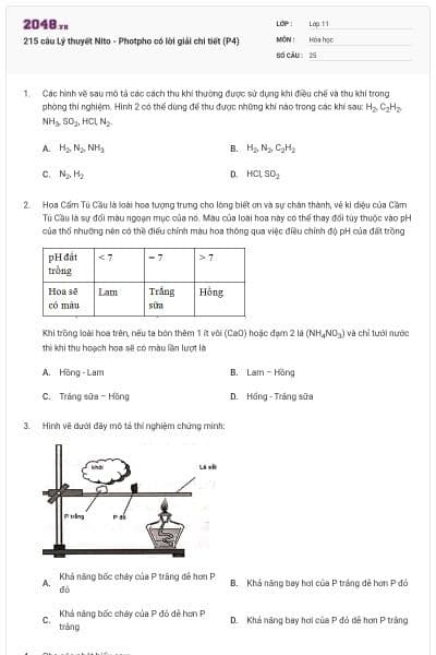 215 câu Lý thuyết Nito - Photpho có lời giải chi tiết (P4)