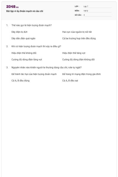 Bài tập ví dụ Đoản mạch và cầu chì