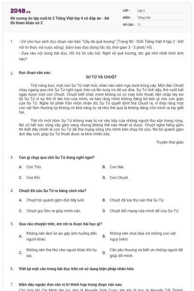 Đề cương ôn tập cuối kì 2 Tiếng Việt lớp 4 có đáp án - Đề thi tham khảo số 2