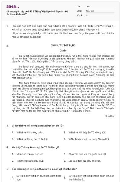 Đề cương ôn tập cuối kì 2 Tiếng Việt lớp 4 có đáp án - Đề thi tham khảo số 7
