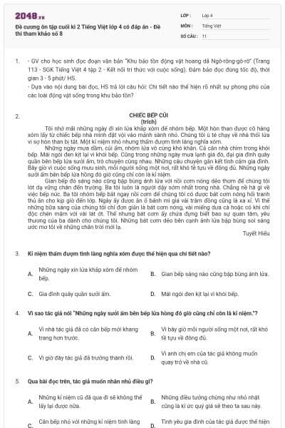 Đề cương ôn tập cuối kì 2 Tiếng Việt lớp 4 có đáp án - Đề thi tham khảo số 8