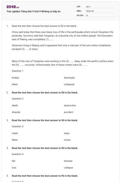 Trắc nghiệm Tiếng Anh 9 Unit 9 Writing có đáp án