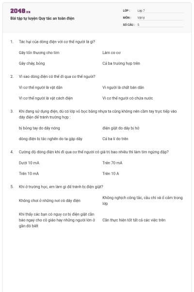 Bài tập tự luyện Quy tắc an toàn điện