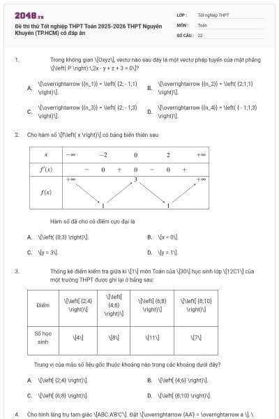 Đề thi thử Tốt nghiệp THPT Toán 2025-2026 THPT Nguyễn Khuyến (TP.HCM) có đáp án