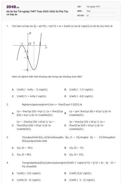 Đề thi thử Tốt nghiệp THPT Toán 2025-2026 Sở Phú Thọ có đáp án