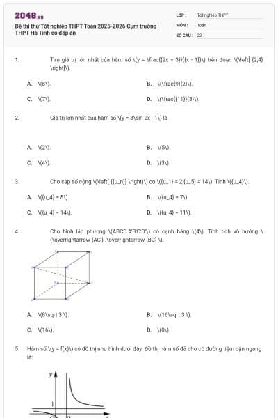 Đề thi thử Tốt nghiệp THPT Toán 2025-2026 Cụm trường THPT Hà Tĩnh có đáp án