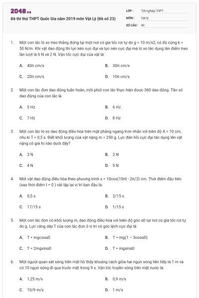 Đề thi thử THPT Quốc Gia năm 2019 môn Vật Lý (Đề số 23)
