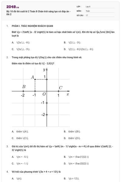 Bộ 10 đề thi cuối kì 2 Toán 8 Chân trời sáng tạo có đáp án - Đề 2