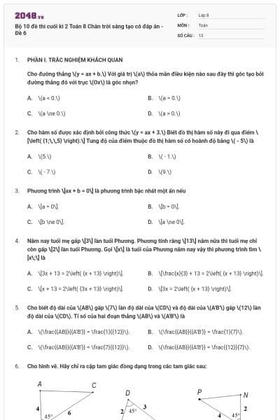 Bộ 10 đề thi cuối kì 2 Toán 8 Chân trời sáng tạo có đáp án - Đề 6