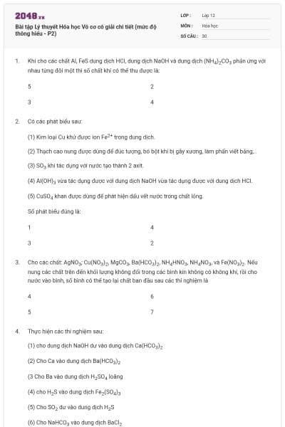 Bài tập Lý thuyết Hóa học Vô cơ có giải chi tiết (mức độ thông hiểu - P2)