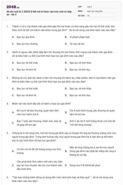 Đề thi cuối kì 2 GDCD 8 Kết nối tri thức cấu trúc mới có đáp án - Đề 4