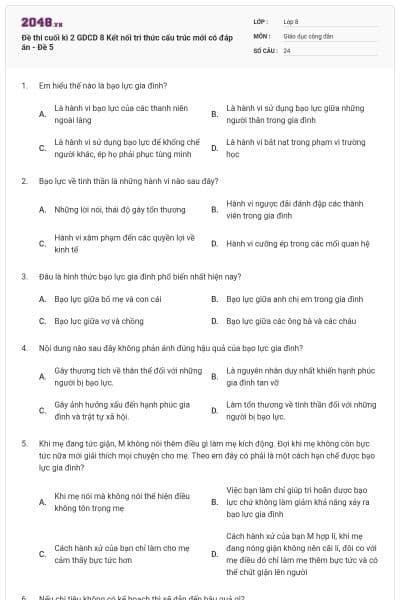 Đề thi cuối kì 2 GDCD 8 Kết nối tri thức cấu trúc mới có đáp án - Đề 5