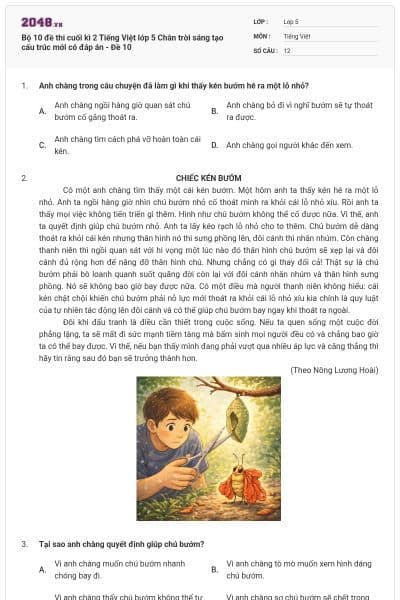Bộ 10 đề thi cuối kì 2 Tiếng Việt lớp 5 Chân trời sáng tạo cấu trúc mới có đáp án - Đề 10