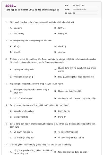 Tổng hợp đề thi thử môn GDCD có đáp án mới nhất (Đề 6)