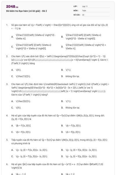 Đề kiểm tra Đạo hàm (có lời giải) - Đề 2