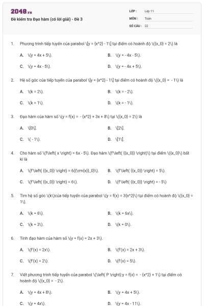 Đề kiểm tra Đạo hàm (có lời giải) - Đề 3