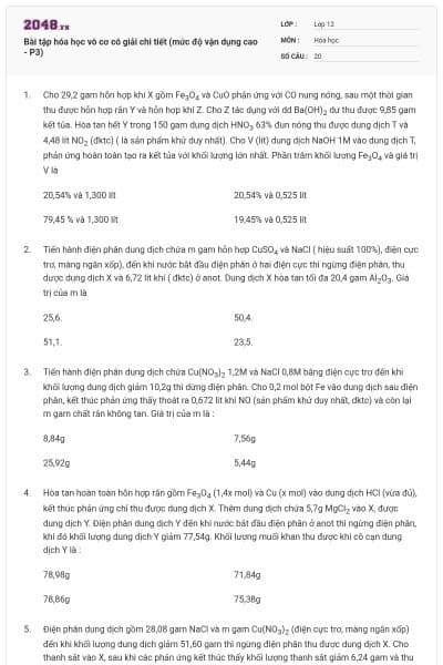 Bài tập hóa học vô cơ có giải chi tiết (mức độ vận dụng cao - P3)