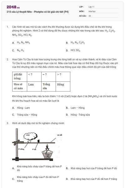 215 câu Lý thuyết Nito - Photpho có lời giải chi tiết (P4)