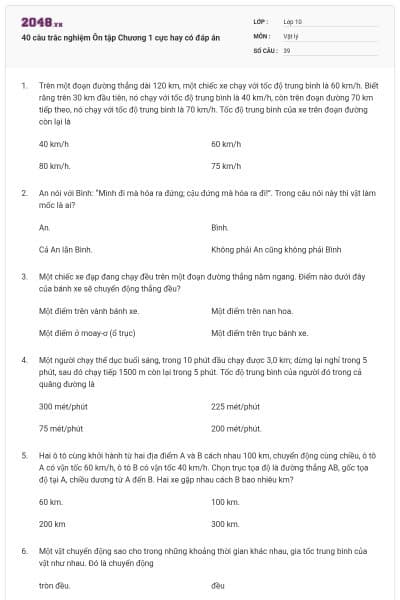 40 câu trắc nghiệm Ôn tập Chương 1 cực hay có đáp án