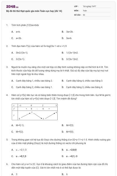 Bộ đề thi thử thpt quốc gia môn Toán cực hay (đề 14)