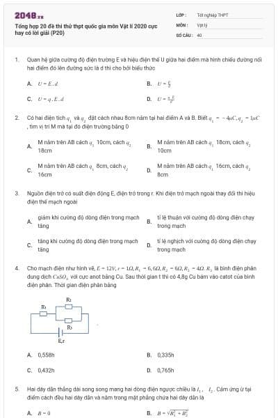 Tổng hợp 20 đề thi thử thpt quốc gia môn Vật lí 2020 cực hay có lời giải (P20)