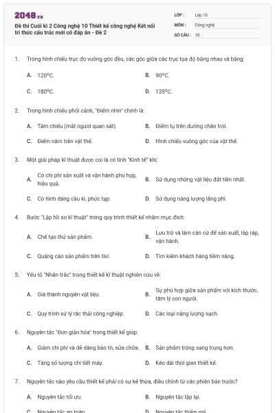 Đề thi Cuối kì 2 Công nghệ 10 Thiết kế công nghệ Kết nối tri thức cấu trúc mới có đáp án - Đề 2
