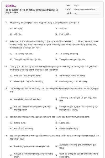 Đề thi cuối kì 1 KTPL 11 Kết nối tri thức cấu trúc mới có đáp án - Đề 4