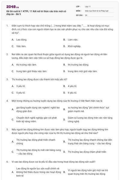Đề thi cuối kì 1 KTPL 11 Kết nối tri thức cấu trúc mới có đáp án - Đề 5