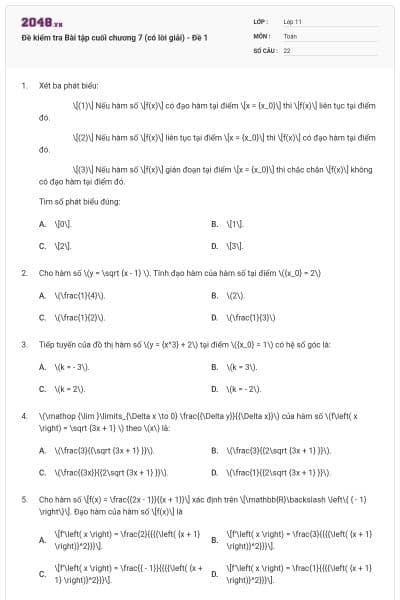 Đề kiểm tra Bài tập cuối chương 7 (có lời giải) - Đề 1