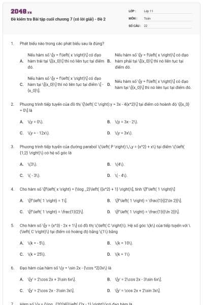 Đề kiểm tra Bài tập cuối chương 7 (có lời giải) - Đề 2