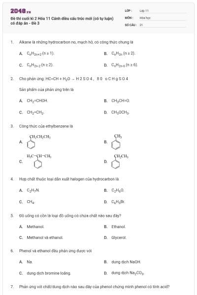 Đề thi cuối kì 2 Hóa 11 Cánh diều cấu trúc mới (có tự luận) có đáp án - Đề 3