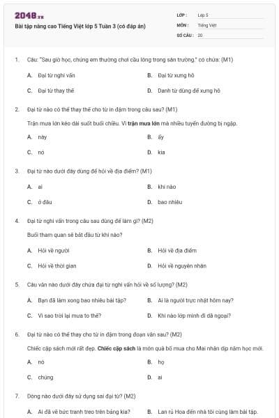 Bài tập nâng cao Tiếng Việt lớp 5 Tuần 3 (có đáp án)