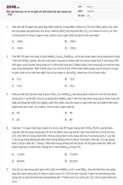 Bài tập hóa học vô cơ có giải chi tiết (mức độ vận dụng cao - P2)