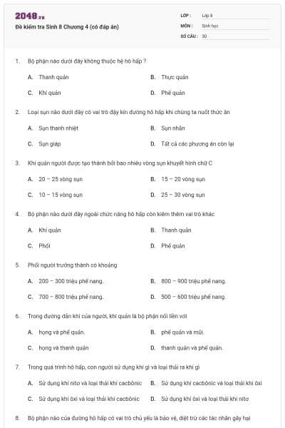 Đề kiểm tra Sinh 8 Chương 4 (có đáp án)