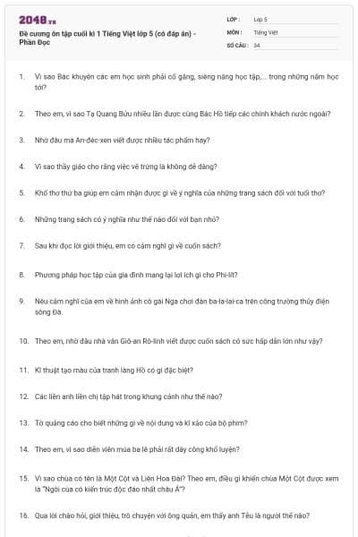 Đề cương ôn tập cuối kì 1 Tiếng Việt lớp 5 (có đáp án) - Phần Đọc