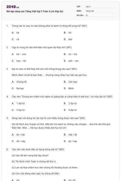 Bài tập nâng cao Tiếng Việt lớp 5 Tuần 4 (có đáp án)
