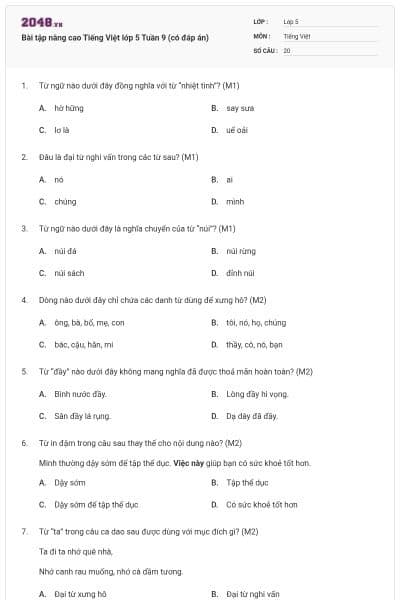 Bài tập nâng cao Tiếng Việt lớp 5 Tuần 9 (có đáp án)