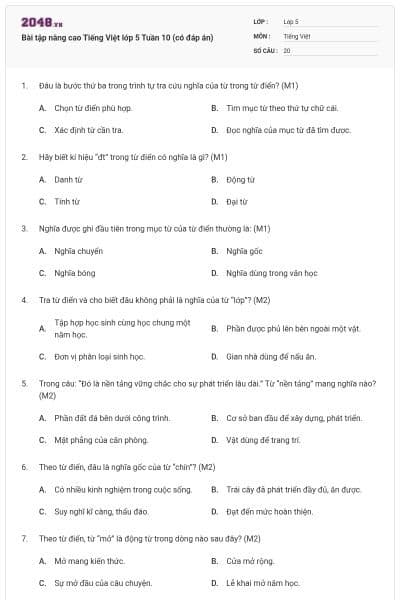 Bài tập nâng cao Tiếng Việt lớp 5 Tuần 10 (có đáp án)