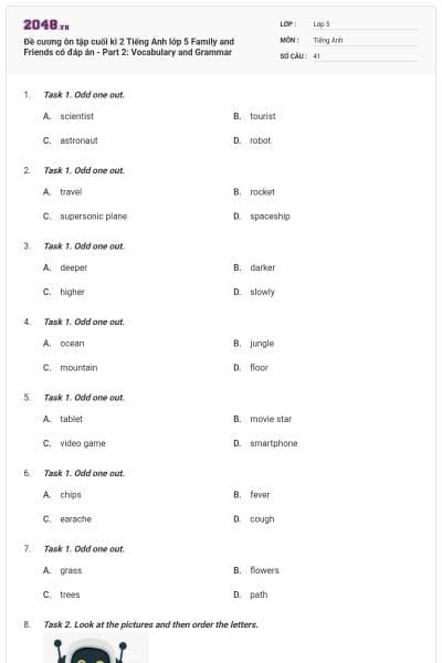 Đề cương ôn tập cuối kì 2 Tiếng Anh lớp 5 Family and Friends có đáp án - Part 2: Vocabulary and Grammar