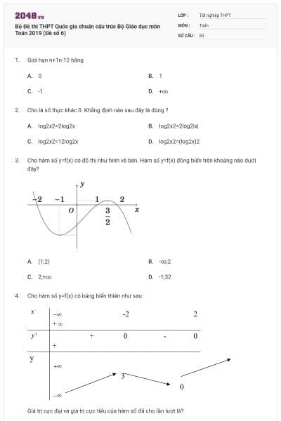 Bộ Đề thi THPT Quốc gia chuẩn cấu trúc Bộ Giáo dục môn Toán 2019 (Đề số 6)