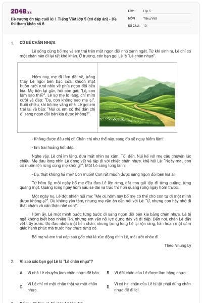 Đề cương ôn tập cuối kì 1 Tiếng Việt lớp 5 (có đáp án) - Đề thi tham khảo số 6