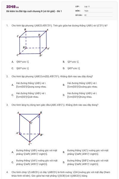 Đề kiểm tra  Bài tập cuối chương 8 (có lời giải) - Đề 1