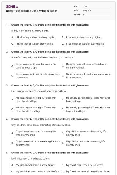 Bài tập Tiếng Anh 8 mới Unit 2 Writing có đáp án