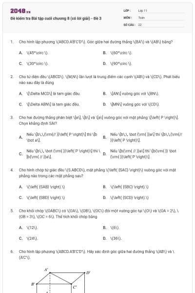 Đề kiểm tra  Bài tập cuối chương 8 (có lời giải) - Đề 3