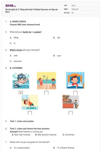 Đề thi giữa kì 2 Tiếng Anh lớp 5 Global Success có đáp án - Đề 6