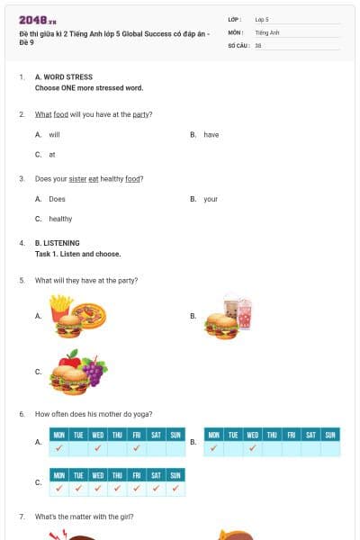 Đề thi giữa kì 2 Tiếng Anh lớp 5 Global Success có đáp án - Đề 9