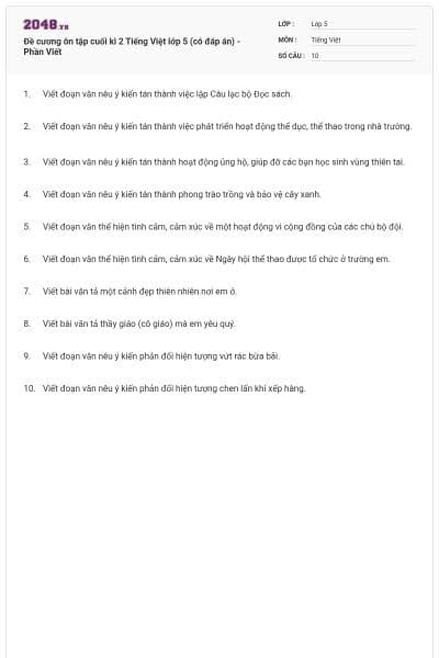 Đề cương ôn tập cuối kì 2 Tiếng Việt lớp 5 (có đáp án) - Phần Viết